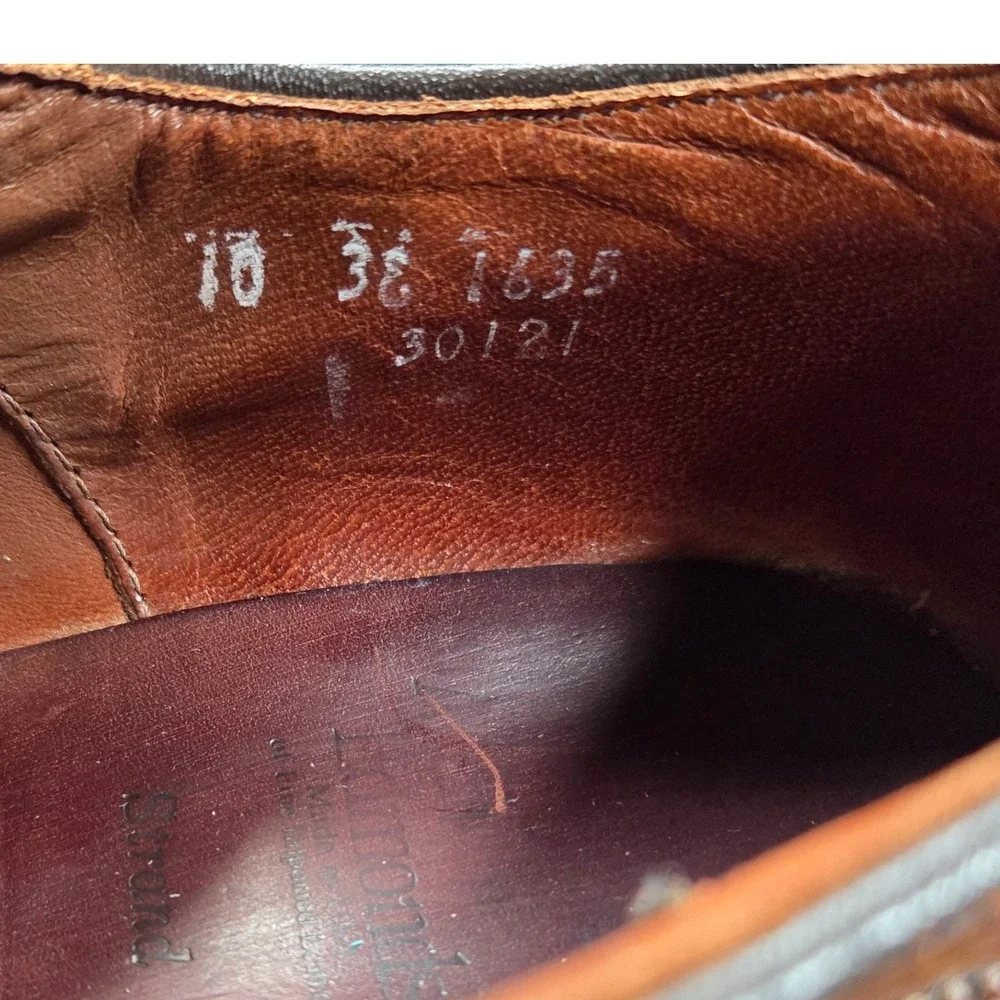 Allen Edmonds Strand Cap Toe Oxford Walnut Leather Mens 10 3E Brogue Damaged